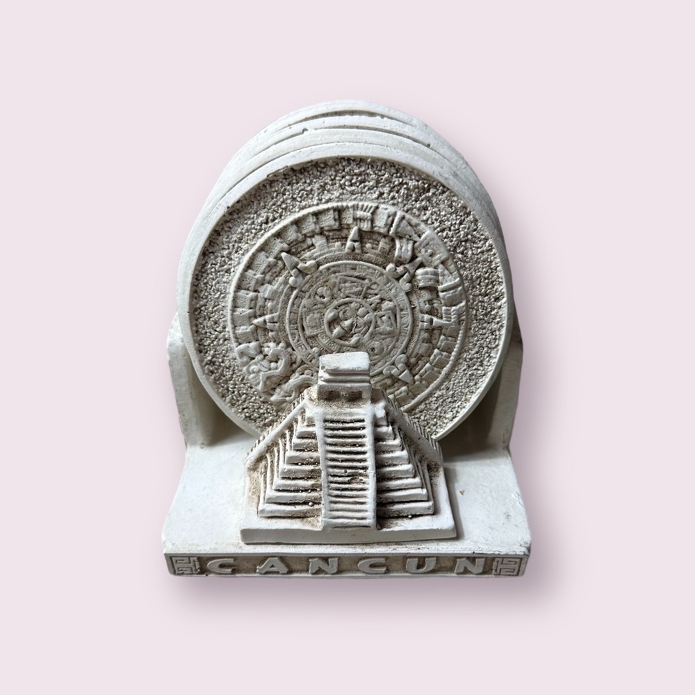 Riviera Maya Mexico Mayan Calendar Set Of 6 Coasters With Holder Cancun Mexico